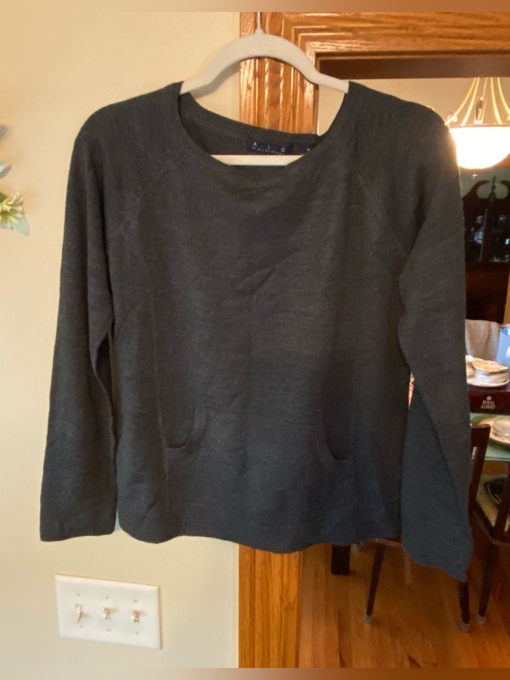 A.L.C. by USSweaters Women's Charcoal Gray Crewneck Pocket Sweater